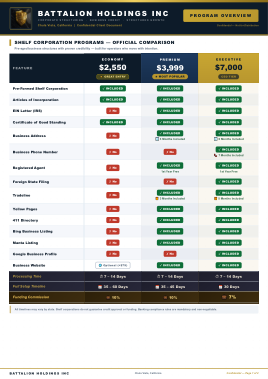 Primera página de la comparación original de corporaciones de Battalion Holdings